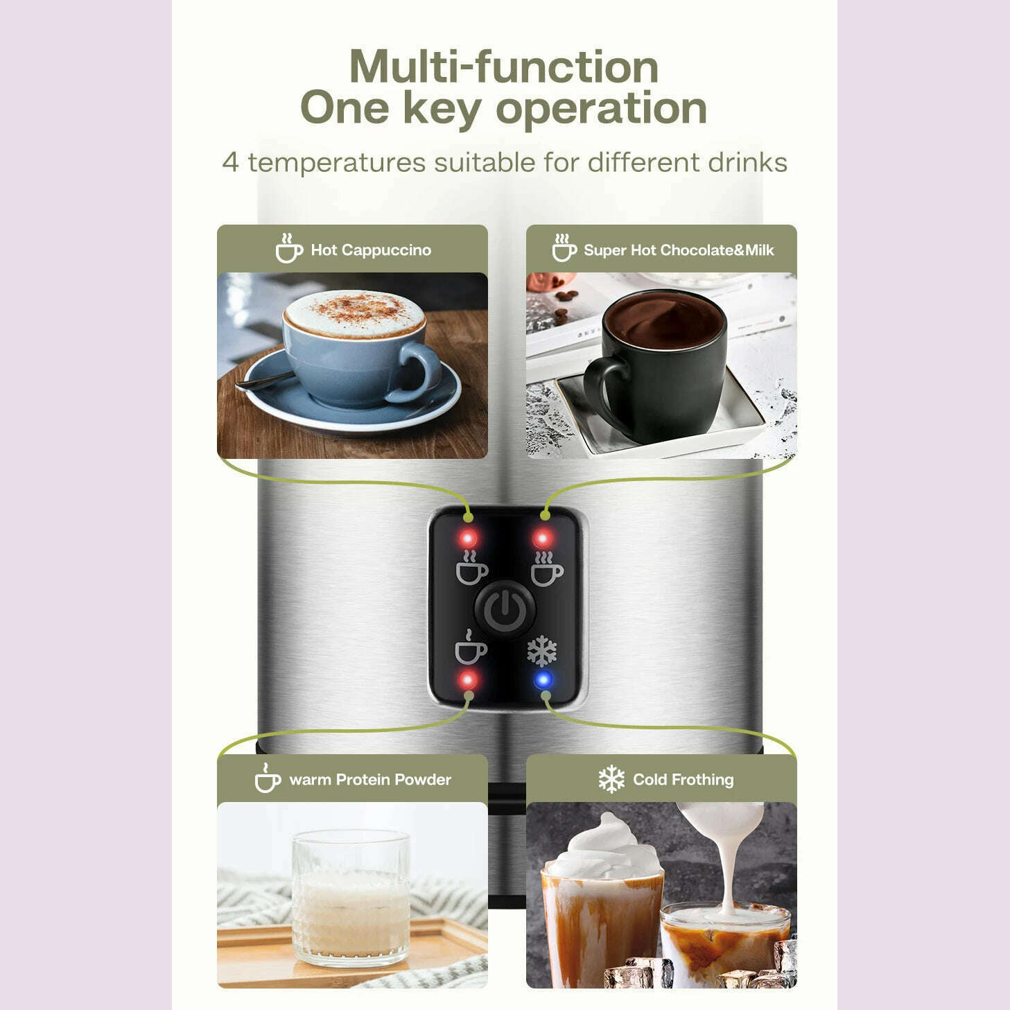 HiBREW 4 in 1 Milk Frother Frothing Foamer Fully automatic Milk Warmer Cold/Hot Latte Cappuccino Chocolate Protein powder M3 - KIMLUD