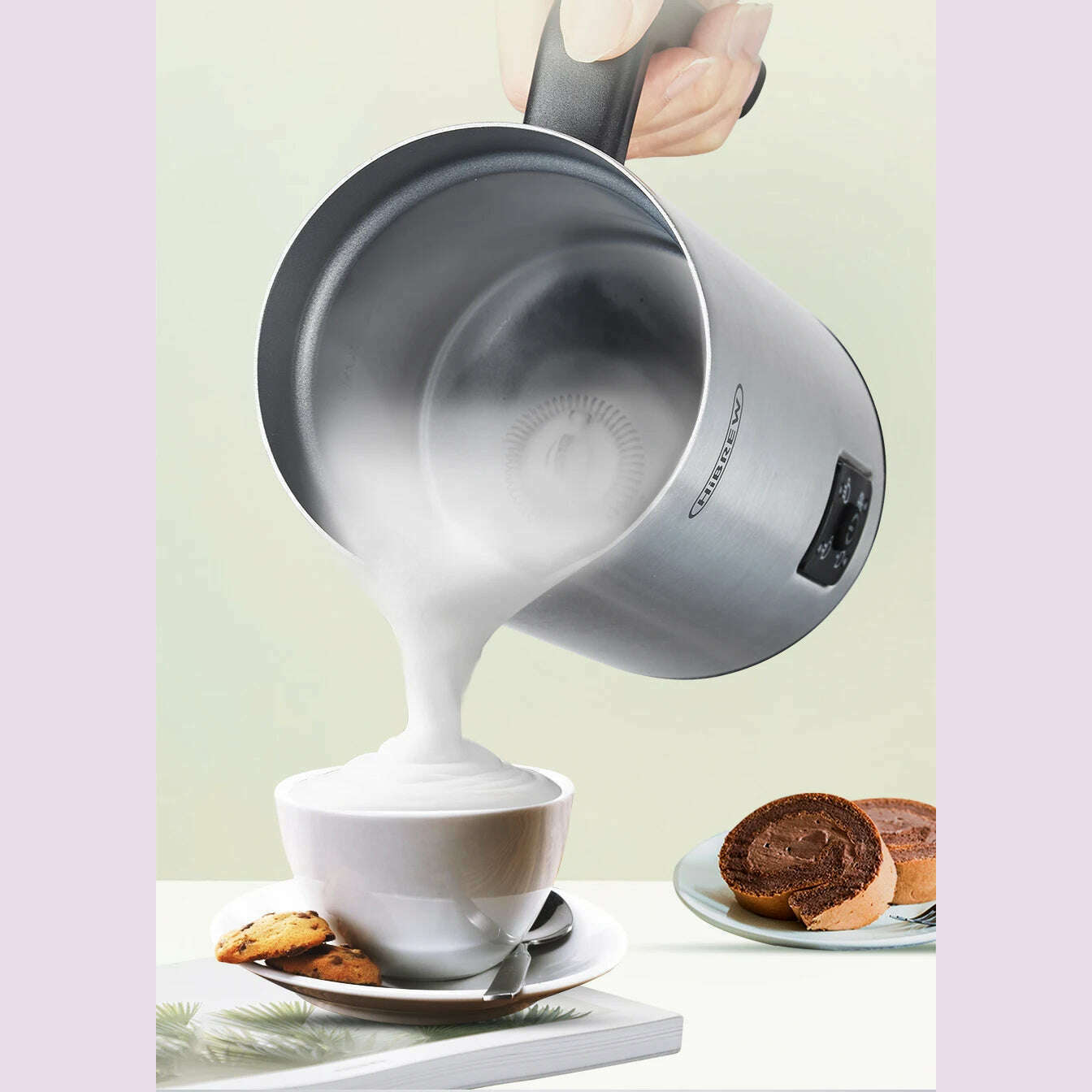 HiBREW 4 in 1 Milk Frother Frothing Foamer Fully automatic Milk Warmer Cold/Hot Latte Cappuccino Chocolate Protein powder M3 - KIMLUD