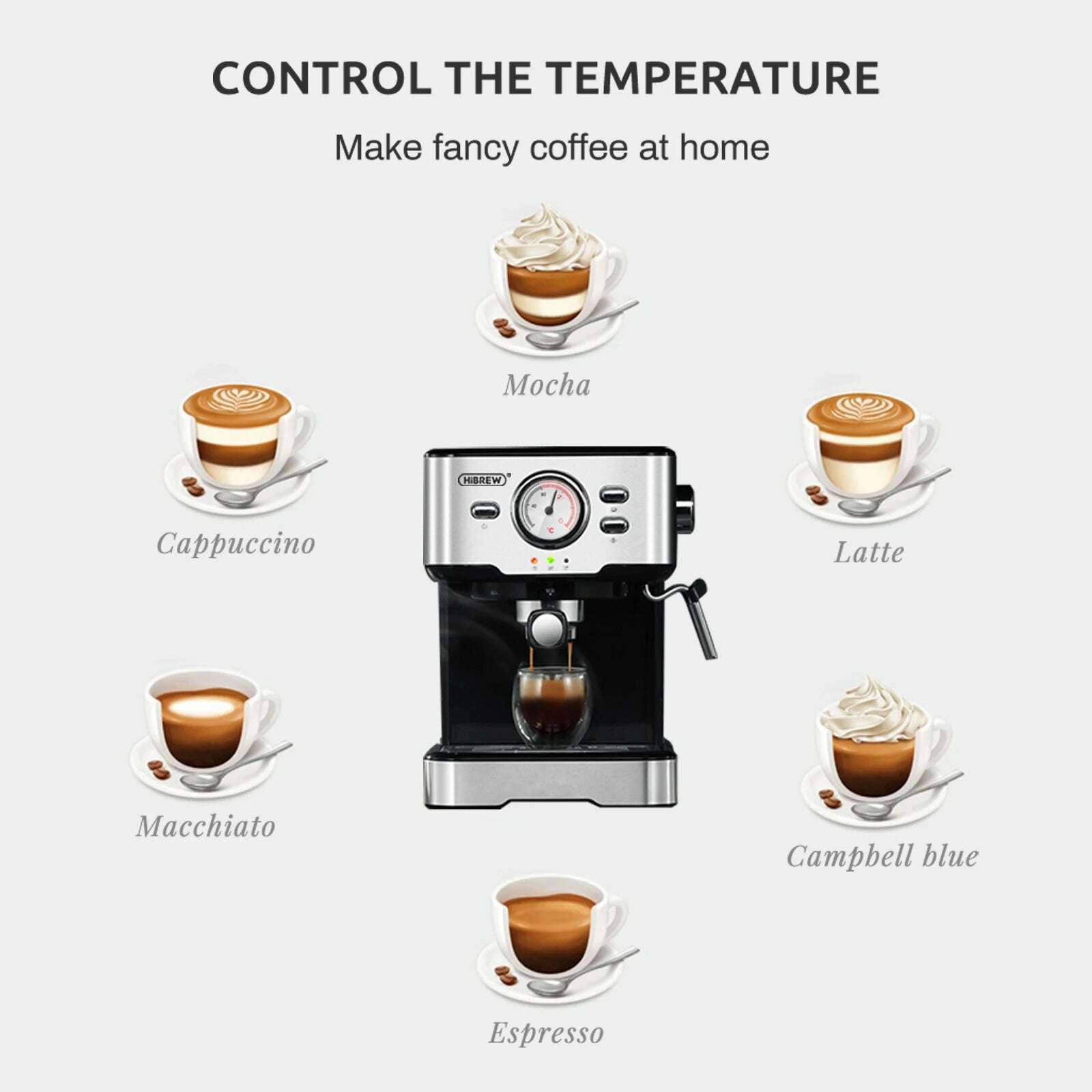 KIMLUD, HiBREW Coffee Machine Cafetera 20 Bar Espresso Inox Semi Automatic Expresso Cappuccino Hot Water Steam Temperature Display H5, KIMLUD Womens Clothes