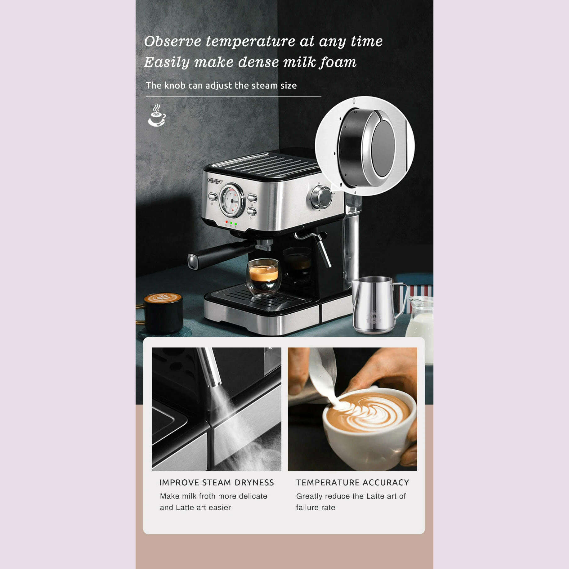 KIMLUD, HiBREW Coffee Machine Cafetera 20 Bar Espresso Inox Semi Automatic Expresso Cappuccino Hot Water Steam Temperature Display H5, KIMLUD Womens Clothes