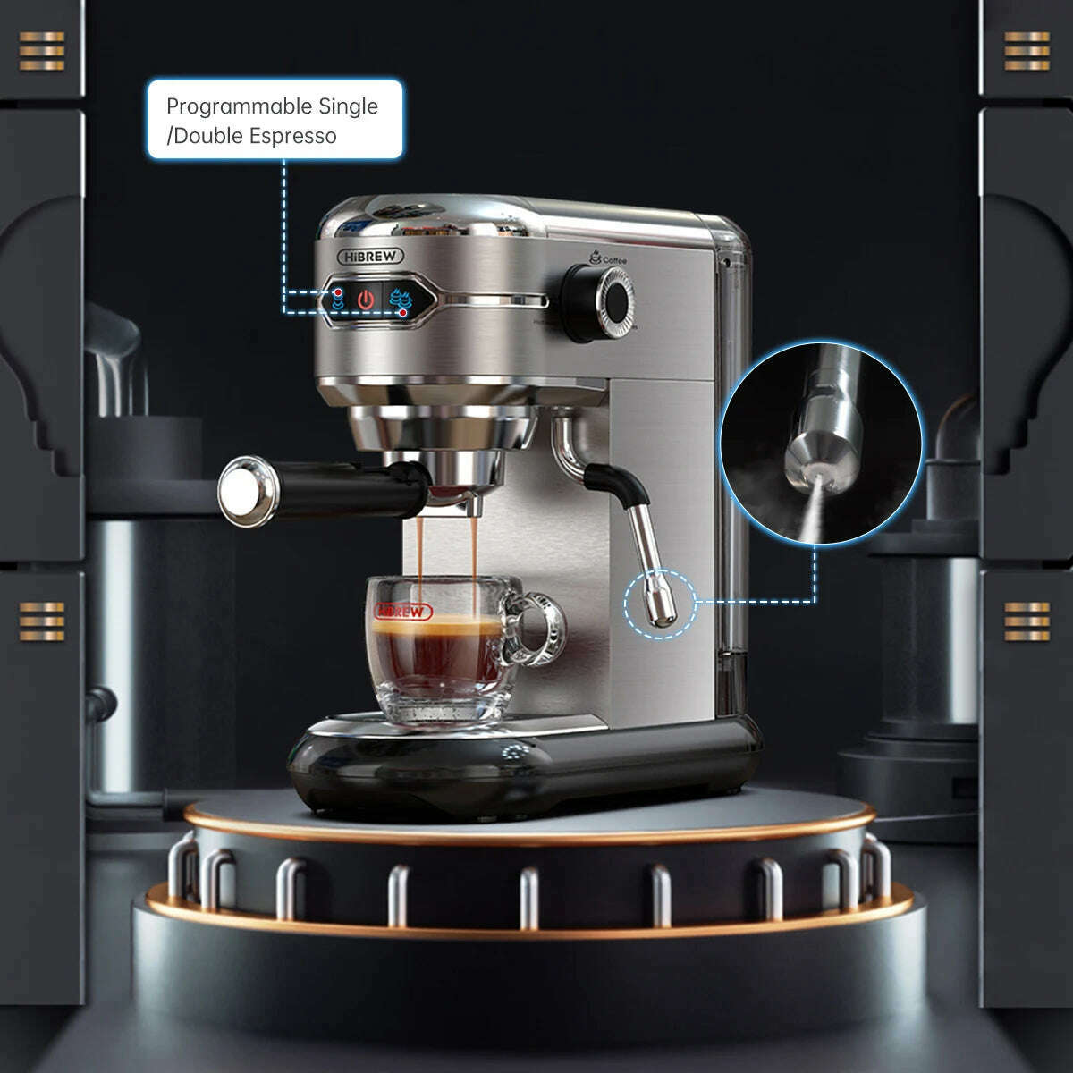 HiBREW Coffee Maker Cafetera 20 Bar Inox Semi Automatic Super Slim ESE POD & Powder Espresso Machine Hot Water H11 - KIMLUD