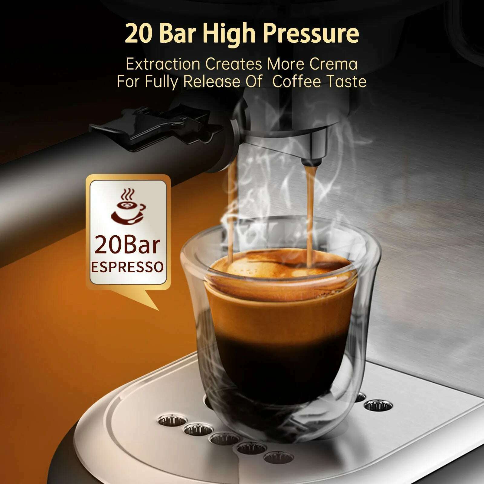HiBREW Coffee Maker Cafetera 20 Bar Inox Semi Automatic Super Slim ESE POD & Powder Espresso Machine Hot Water H11 - KIMLUD