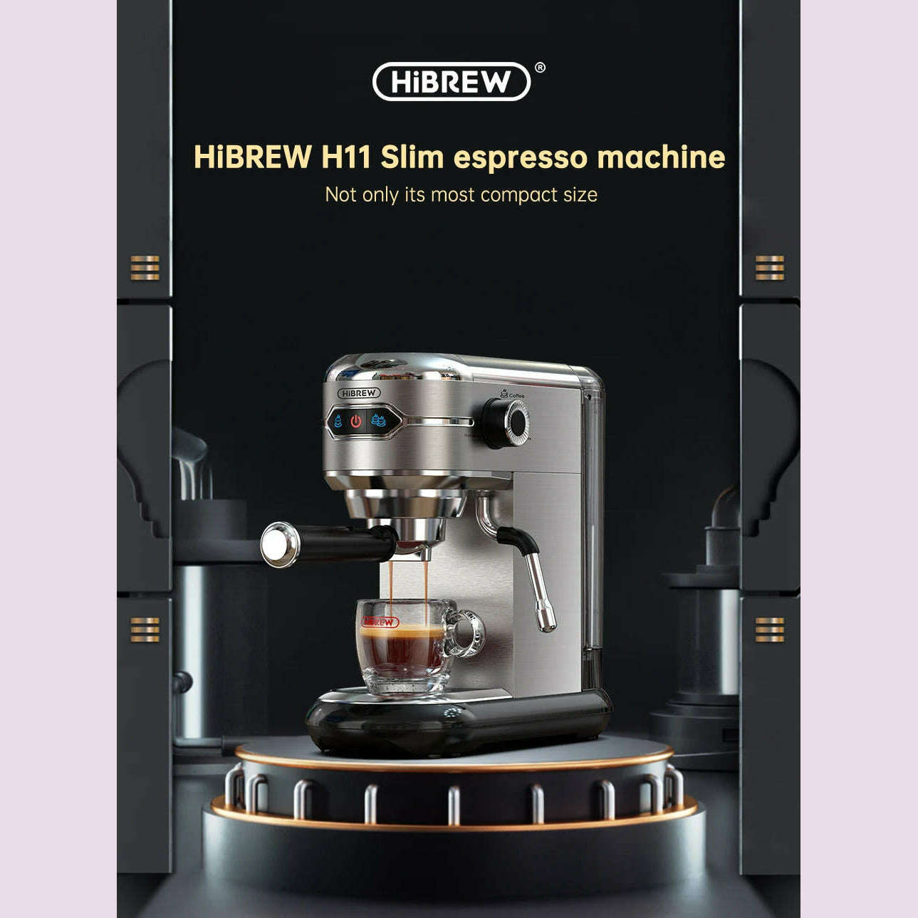 HiBREW Coffee Maker Cafetera 20 Bar Inox Semi Automatic Super Slim ESE POD & Powder Espresso Machine Hot Water H11 - KIMLUD