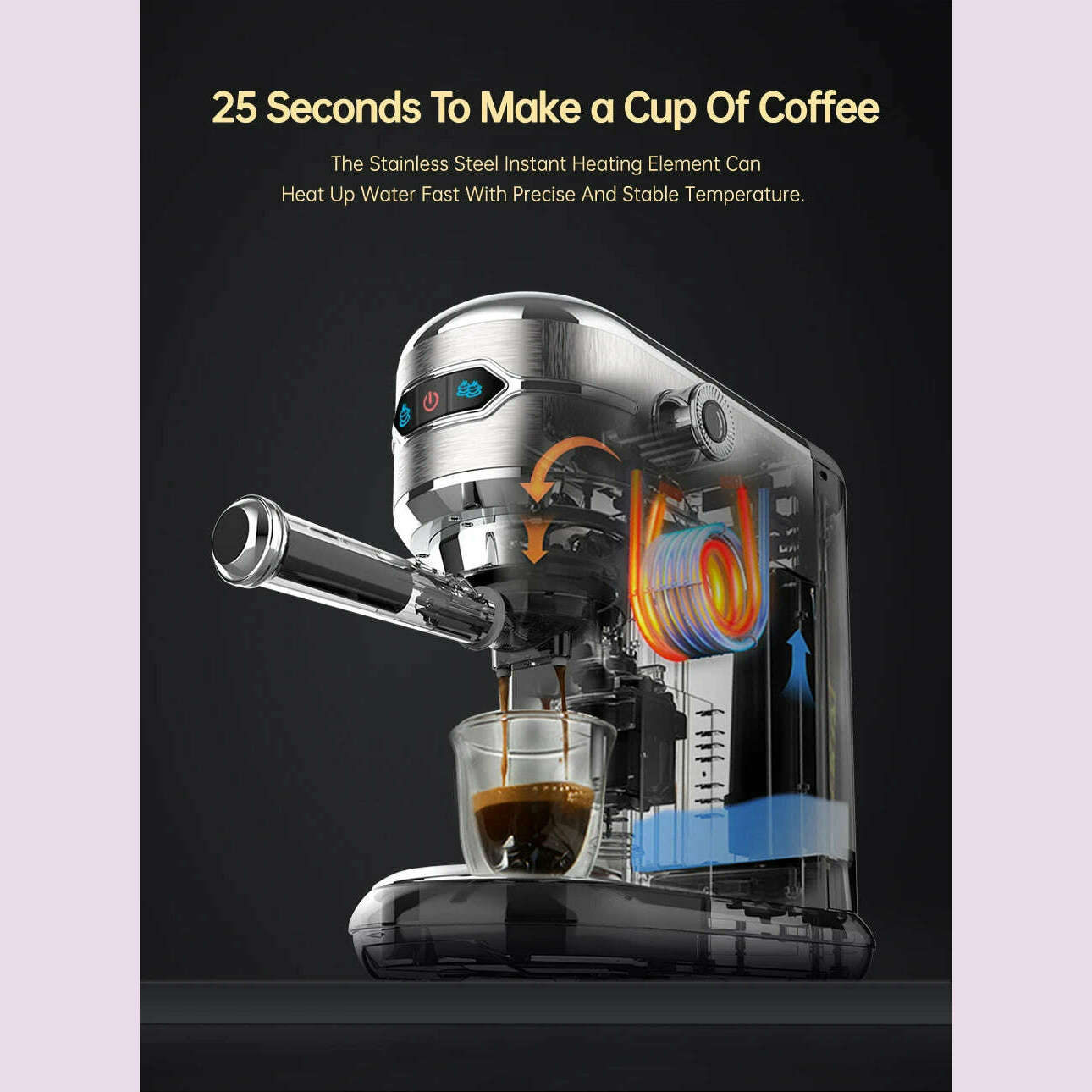 HiBREW Coffee Maker Cafetera 20 Bar Inox Semi Automatic Super Slim ESE POD & Powder Espresso Machine Hot Water H11 - KIMLUD