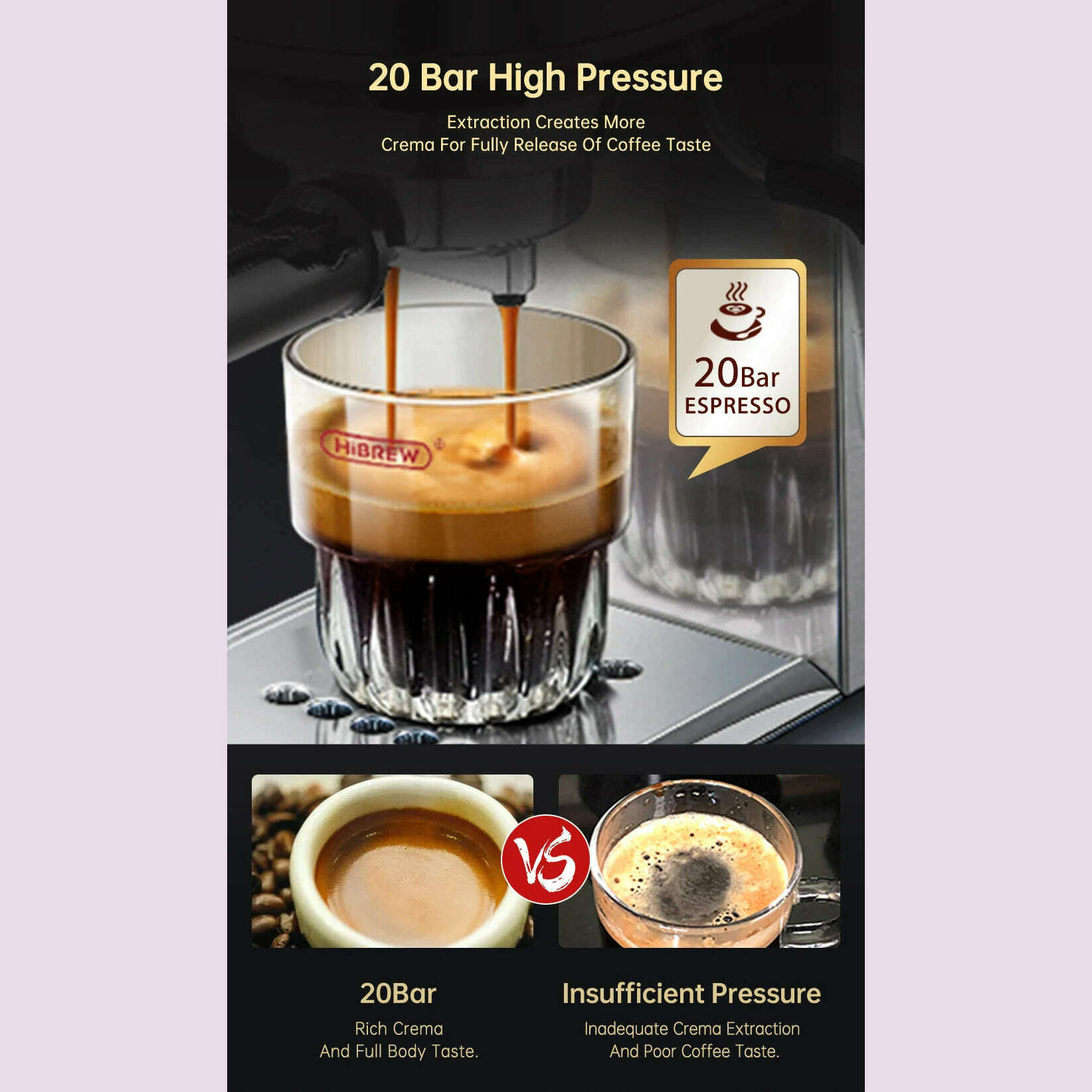 HiBREW Coffee Maker Cafetera 20 Bar Inox Semi Automatic Super Slim ESE POD & Powder Espresso Machine Hot Water H11 - KIMLUD