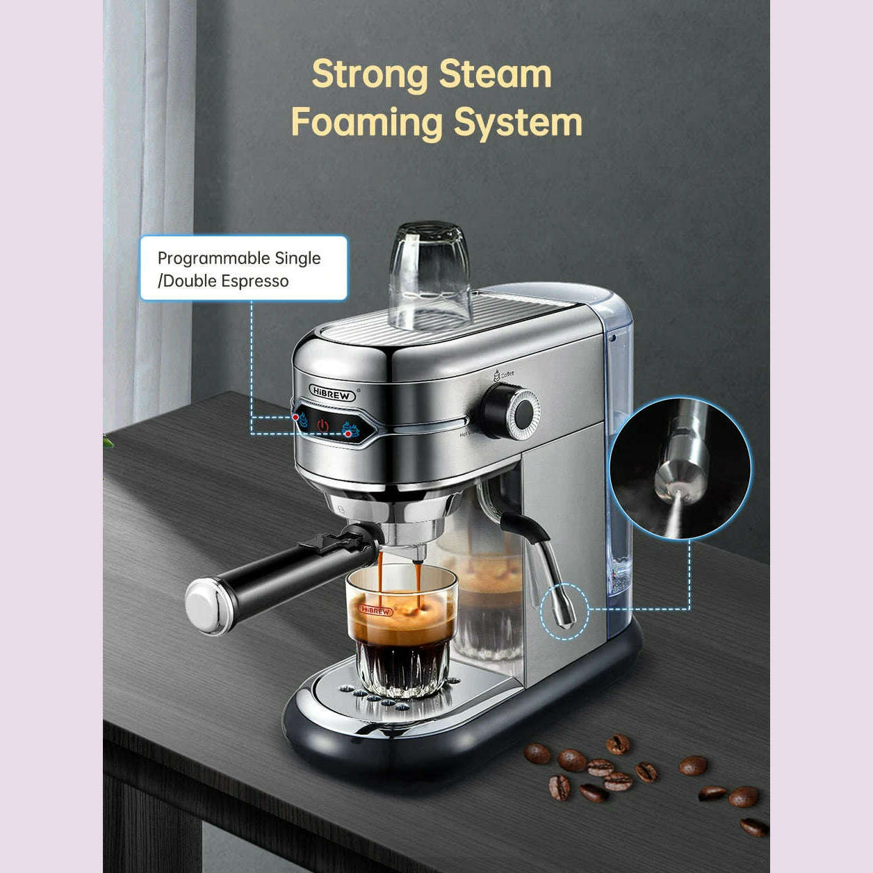 HiBREW Coffee Maker Cafetera 20 Bar Inox Semi Automatic Super Slim ESE POD & Powder Espresso Machine Hot Water H11 - KIMLUD
