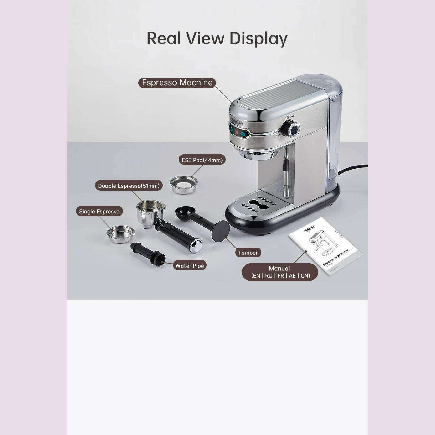 HiBREW Coffee Maker Cafetera 20 Bar Inox Semi Automatic Super Slim ESE POD & Powder Espresso Machine Hot Water H11 - KIMLUD