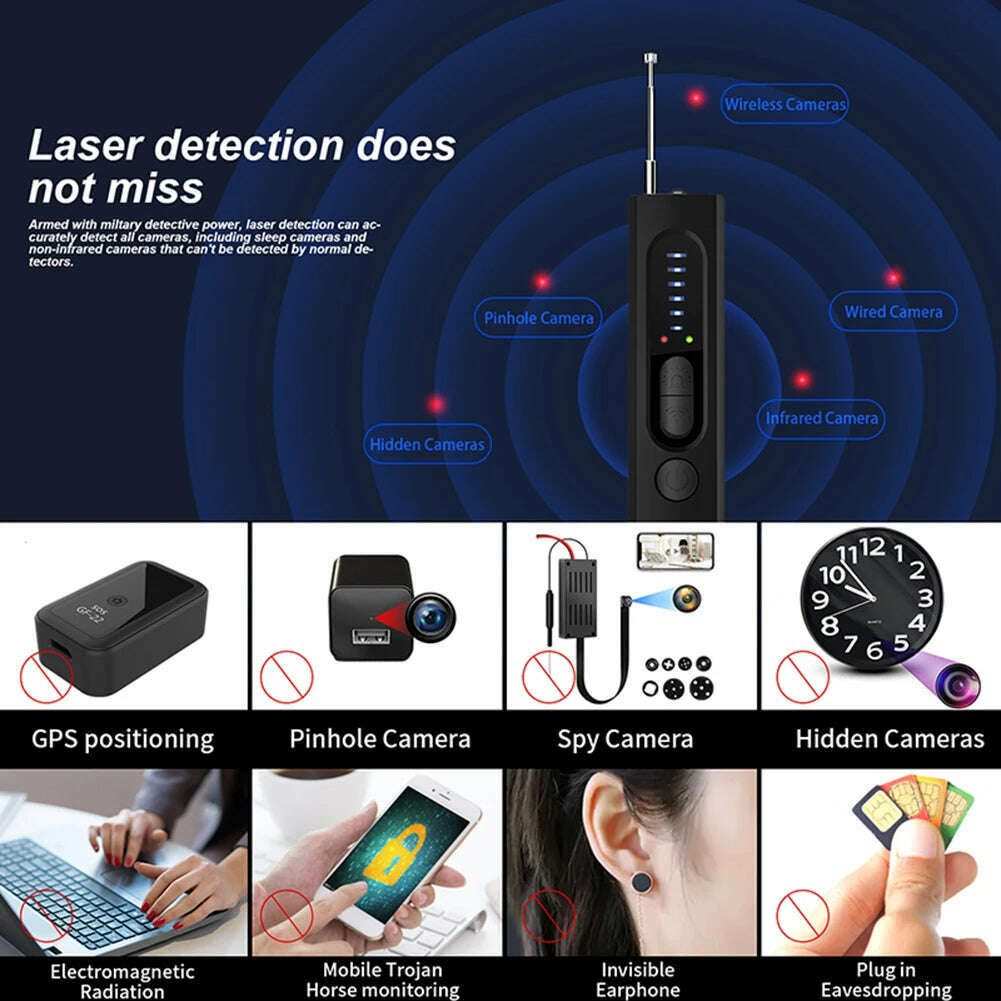 Hidden Camera Detector Anti-Spy Car GPS Tracker Listening Device Bug RF Wireless All Signal Scanner Gadget Security Protection - KIMLUD