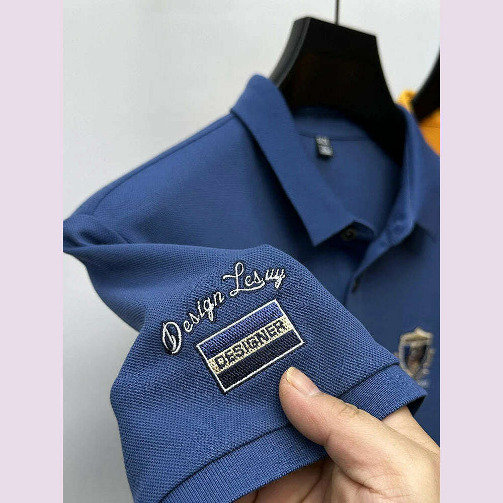 KIMLUD, High End Luxury Brand Designer Embroidered Men's Polo Short Sleeved Summer Cotton Loose Casual Business Lapel Korean New Top, KIMLUD Womens Clothes