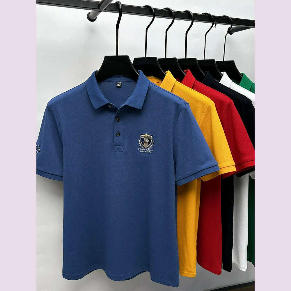 KIMLUD, High End Luxury Brand Designer Embroidered Men's Polo Short Sleeved Summer Cotton Loose Casual Business Lapel Korean New Top, KIMLUD Womens Clothes