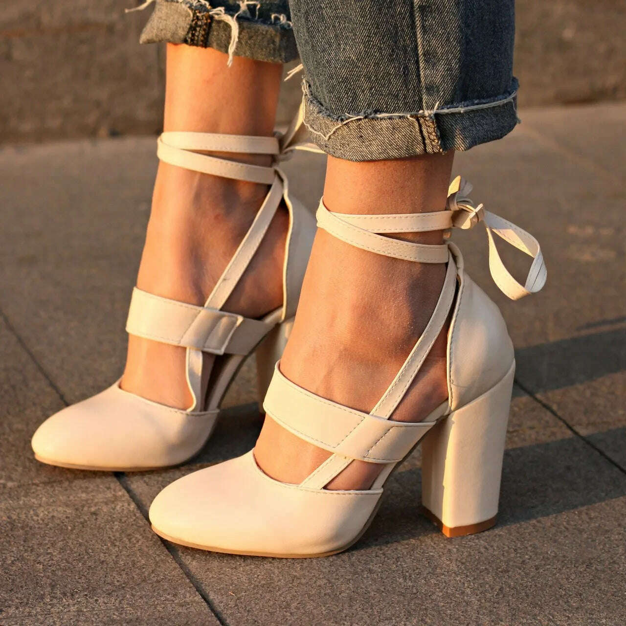 KIMLUD, High Heels Boots For Women Sexy Size 12 Bandage Women'S Round Fashion Shoes Heel Hollow Toe High Chunky Out Toe Shoe Gel Pads 구두, KIMLUD Womens Clothes