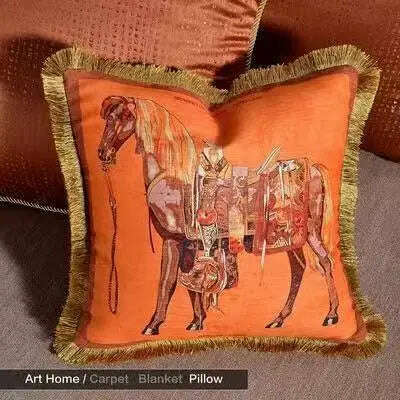 KIMLUD, High Precision Velvet Fabric Luxury Orange Horse Series Home Sofa Cushion Cover Pillowcase Without Core for Living Room Bedroom, 30x50cm / Chenille Horse, KIMLUD Women's Clothes
