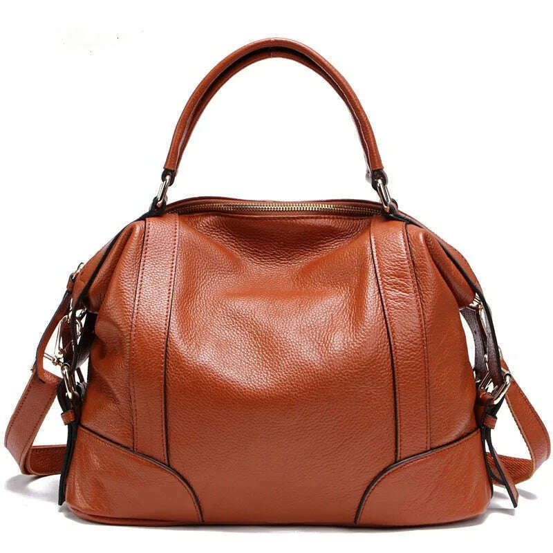 KIMLUD, High Quality A4 Top Grain Cowhide Genuine Leather Women Handbag Shoulder Messenger Bag Fashion Tote Purse Brown Blue Black M1006, brown-big, KIMLUD Women's Clothes