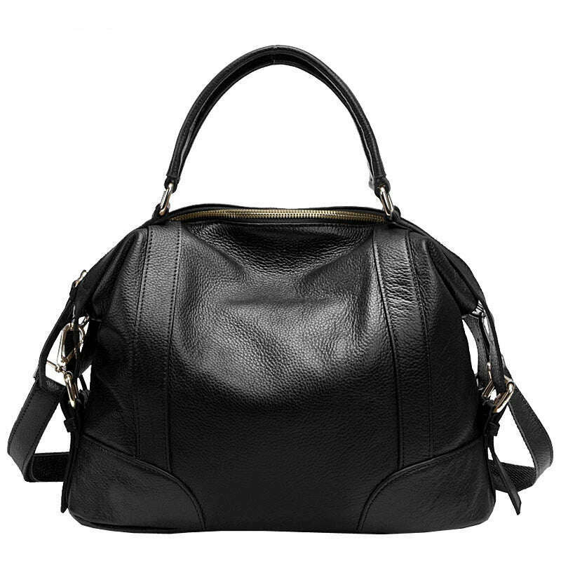 KIMLUD, High Quality A4 Top Grain Cowhide Genuine Leather Women Handbag Shoulder Messenger Bag Fashion Tote Purse Brown Blue Black M1006, black-big, KIMLUD Women's Clothes