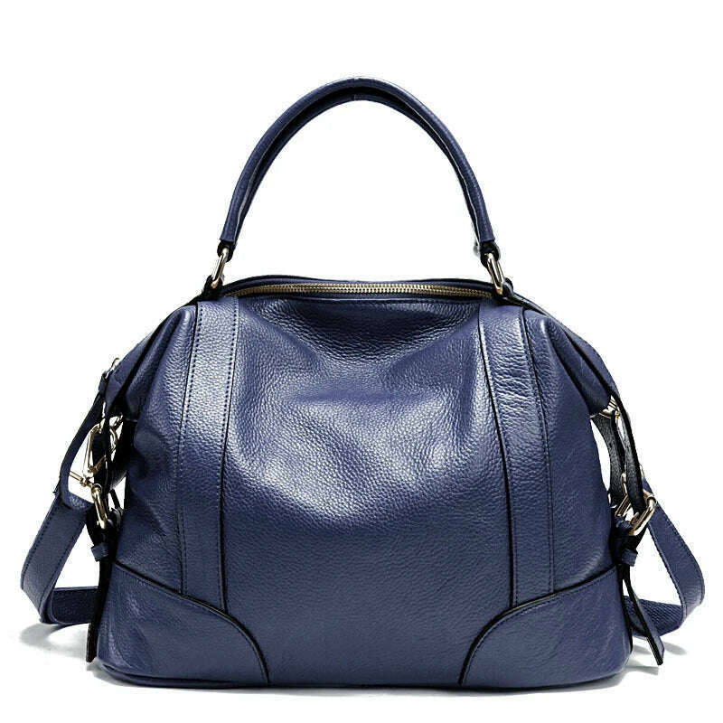 KIMLUD, High Quality A4 Top Grain Cowhide Genuine Leather Women Handbag Shoulder Messenger Bag Fashion Tote Purse Brown Blue Black M1006, blue-big, KIMLUD Women's Clothes