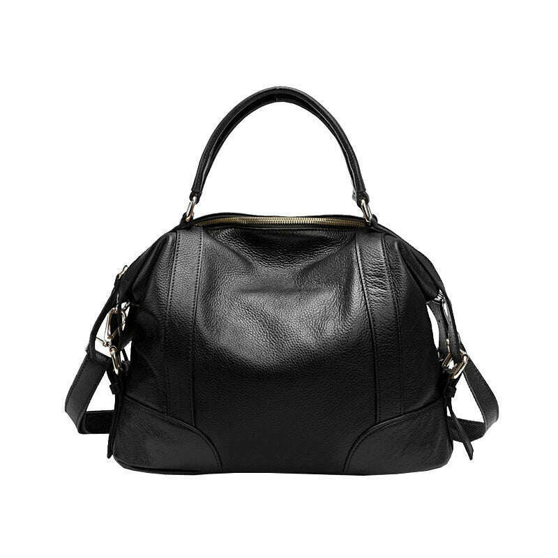 KIMLUD, High Quality A4 Top Grain Cowhide Genuine Leather Women Handbag Shoulder Messenger Bag Fashion Tote Purse Brown Blue Black M1006, black-small, KIMLUD Women's Clothes
