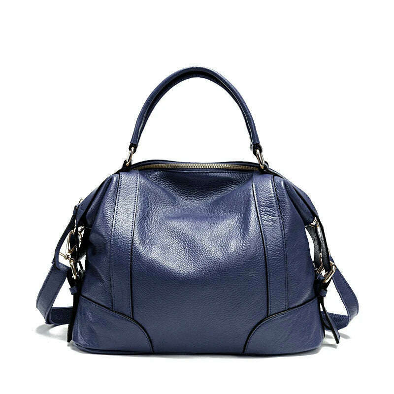 KIMLUD, High Quality A4 Top Grain Cowhide Genuine Leather Women Handbag Shoulder Messenger Bag Fashion Tote Purse Brown Blue Black M1006, blue-small, KIMLUD Women's Clothes