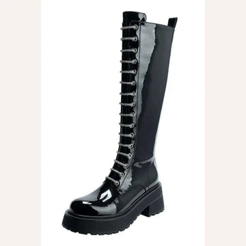 KIMLUD, Patent Leather Overknee Boots Locomotive Platform Detailing Lux — Black | KIMLUD, KIMLUD Womens Clothes