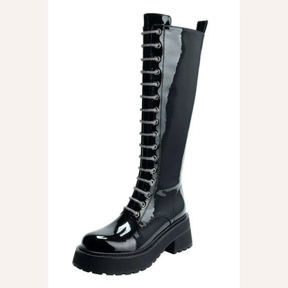 KIMLUD, Patent Leather Overknee Boots Locomotive Platform Detailing Lux — Black | KIMLUD, KIMLUD Womens Clothes