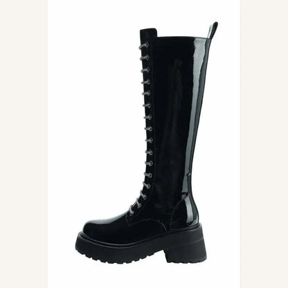 KIMLUD, Patent Leather Overknee Boots Locomotive Platform Detailing Lux — Black | KIMLUD, KIMLUD Womens Clothes