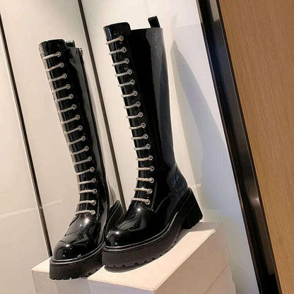 KIMLUD, Patent Leather Overknee Boots Locomotive Platform Detailing Lux — Black | KIMLUD, KIMLUD Womens Clothes