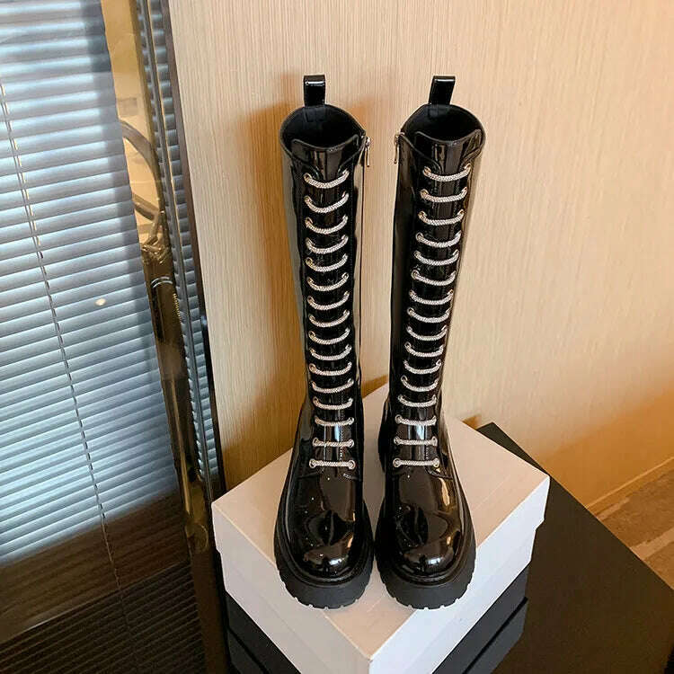 High quality autumn and winter women's shoes Over-the-Knee botas de dama Fashion trend Round toe Locomotive style platform boots - KIMLUD