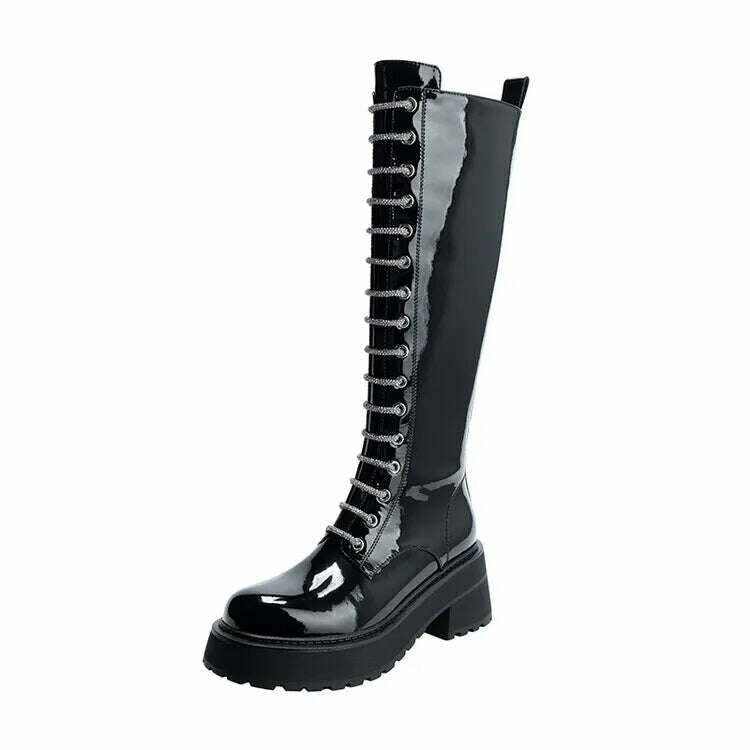 High quality autumn and winter women's shoes Over-the-Knee botas de dama Fashion trend Round toe Locomotive style platform boots - KIMLUD