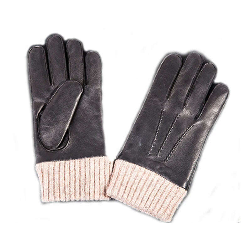 KIMLUD, High Quality Autumn Winter Men 100% Geniune Sheepskin Leather Gloves Warm Male Windproof Driving Mittens S2614, KIMLUD Womens Clothes