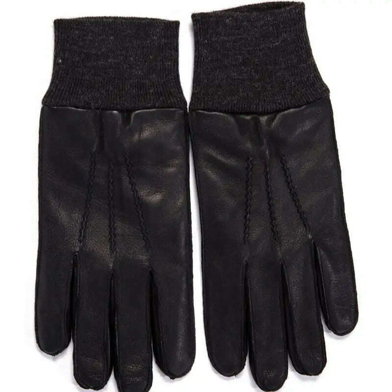 KIMLUD, High Quality Autumn Winter Men 100% Geniune Sheepskin Leather Gloves Warm Male Windproof Driving Mittens S2614, KIMLUD Women's Clothes