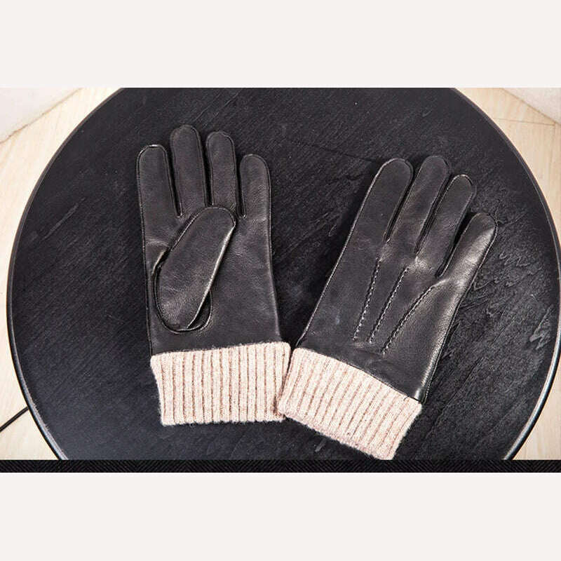 KIMLUD, High Quality Autumn Winter Men 100% Geniune Sheepskin Leather Gloves Warm Male Windproof Driving Mittens S2614, Black / S, KIMLUD Women's Clothes