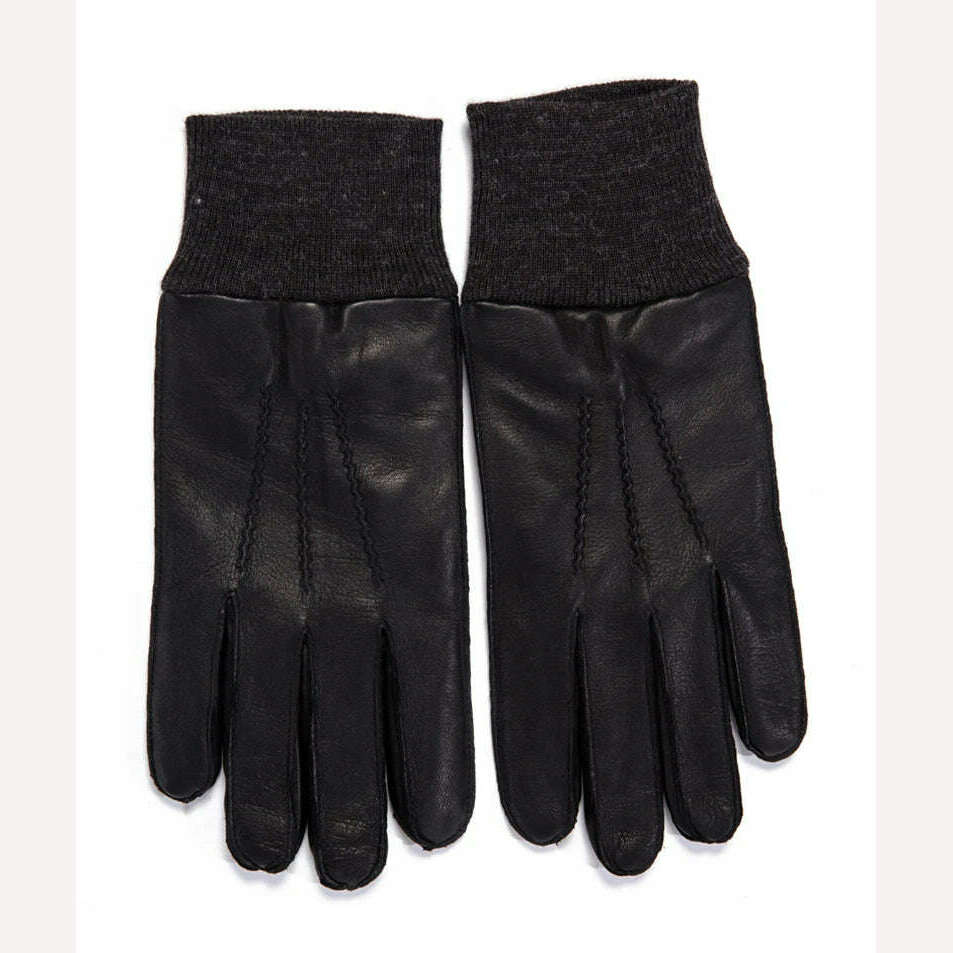 KIMLUD, High Quality Autumn Winter Men 100% Geniune Sheepskin Leather Gloves Warm Male Windproof Driving Mittens S2614, All Black / S, KIMLUD Women's Clothes