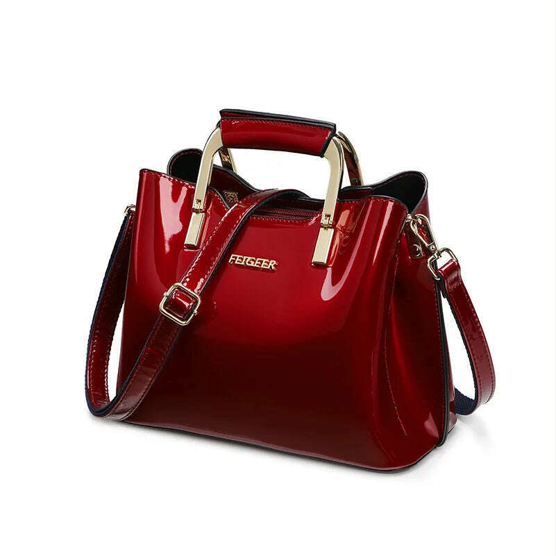 KIMLUD, High Quality Bright Patent Leather Women Bags Luxury Designer Purses And Handbags Female Green Shoulder Bag Ladies Hand Bag Tote, Burgundy Women Bags, KIMLUD Women's Clothes
