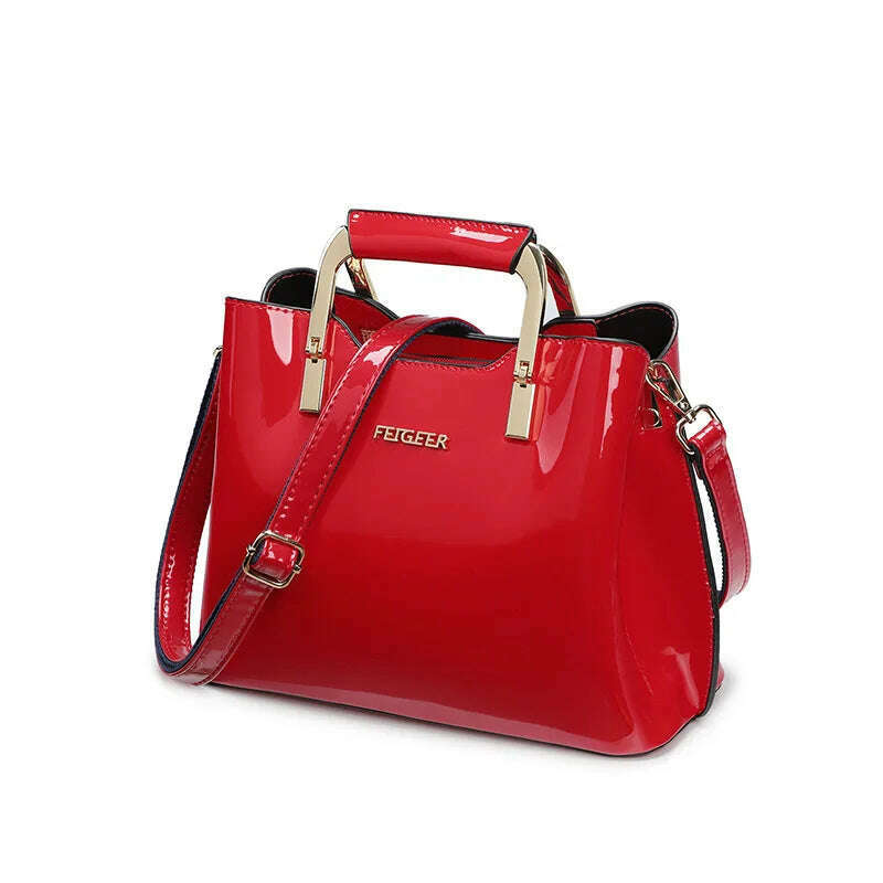 KIMLUD, High Quality Bright Patent Leather Women Bags Luxury Designer Purses And Handbags Female Green Shoulder Bag Ladies Hand Bag Tote, Red Women Bags, KIMLUD Women's Clothes