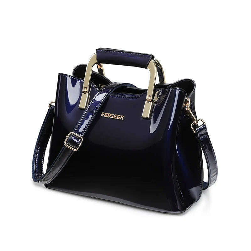 KIMLUD, High Quality Bright Patent Leather Women Bags Luxury Designer Purses And Handbags Female Green Shoulder Bag Ladies Hand Bag Tote, Blue Women Bags, KIMLUD Women's Clothes