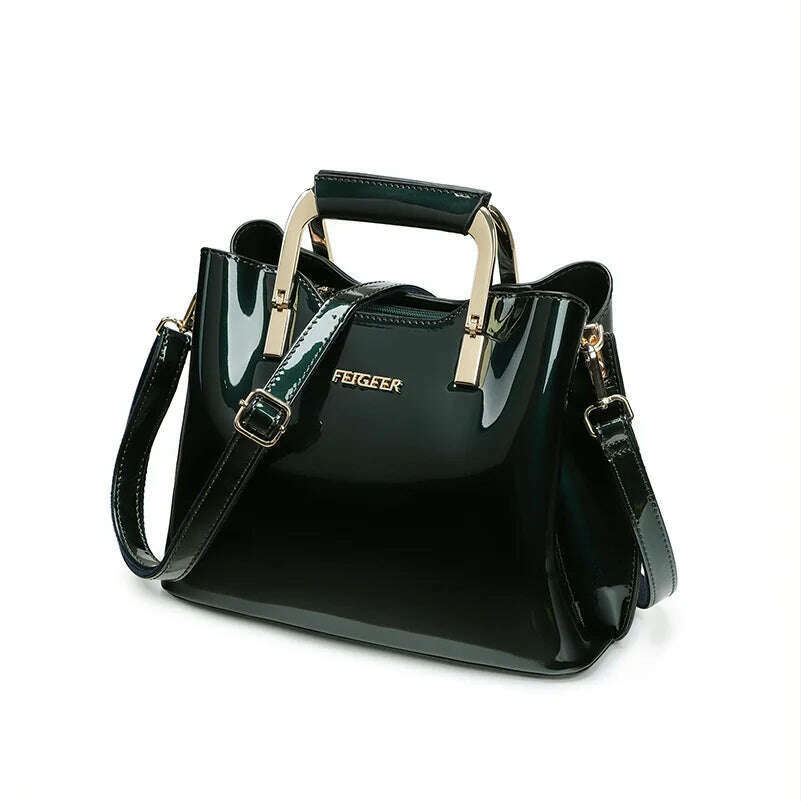 KIMLUD, High Quality Bright Patent Leather Women Bags Luxury Designer Purses And Handbags Female Green Shoulder Bag Ladies Hand Bag Tote, Green Women Bags, KIMLUD Women's Clothes