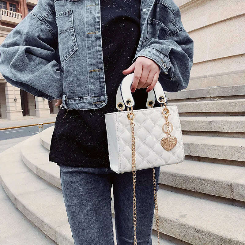 KIMLUD, High Quality Designer Women Shoulder Bag Brand Luxury Handbag Clutch Diamond Stripe Chain Crossbody Bag Female Travel Hand Purse, White / Mini(Max Length<20cm), KIMLUD APPAREL - Womens Clothes