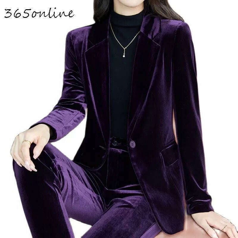 KIMLUD, High Quality Fabric Velvet Formal Women Business Suits OL Styles Professional Pantsuits Office Work Wear Autumn Winter Blazers, KIMLUD Womens Clothes