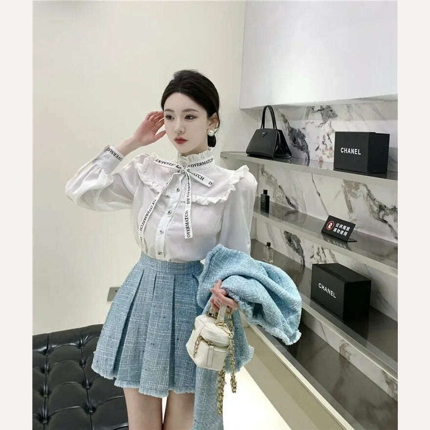 KIMLUD, High Quality Fashion Tassel Design Small Fragrance 2 Piece Sets Women Outfit Long Sleeve Short Jacket Coat + Pleated Skirt Suits, KIMLUD Women's Clothes