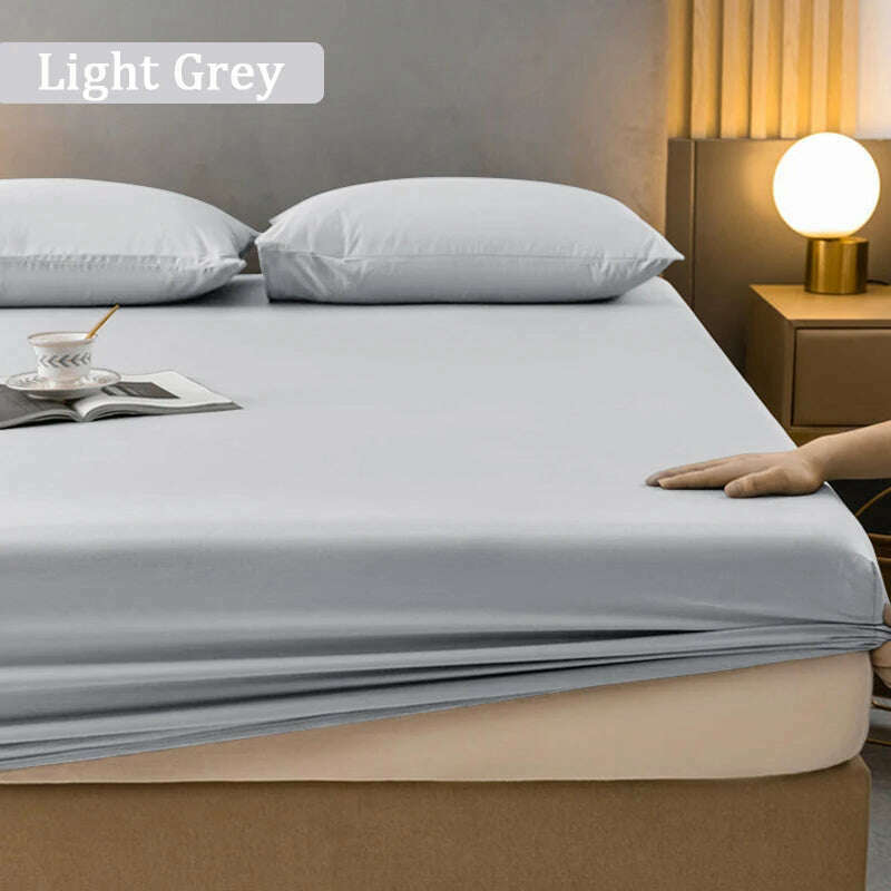 KIMLUD, High Quality Fitted Sheet Single Double King Queen Size Mattress Cover With Elastic Band Bed Sheet 90/120/150/180 Fit Sheet, Light Grey / only 2pc pillowcases, KIMLUD APPAREL - Womens Clothes