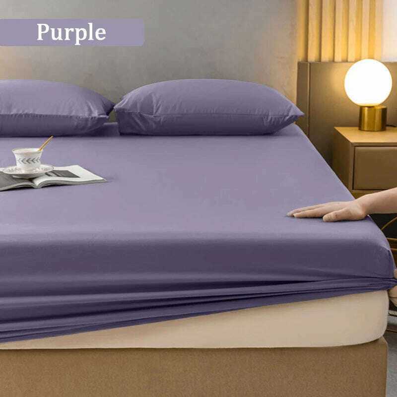 KIMLUD, High Quality Fitted Sheet Single Double King Queen Size Mattress Cover With Elastic Band Bed Sheet 90/120/150/180 Fit Sheet, Purple / 180X200X38cm1pc, KIMLUD APPAREL - Womens Clothes