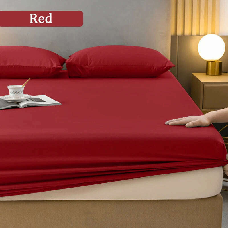 KIMLUD, High Quality Fitted Sheet Single Double King Queen Size Mattress Cover With Elastic Band Bed Sheet 90/120/150/180 Fit Sheet, Red / only 2pc pillowcases, KIMLUD APPAREL - Womens Clothes