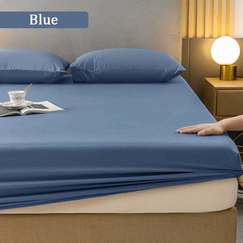 KIMLUD, High Quality Fitted Sheet Single Double King Queen Size Mattress Cover With Elastic Band Bed Sheet 90/120/150/180 Fit Sheet, Blue / only 2pc pillowcases, KIMLUD APPAREL - Womens Clothes