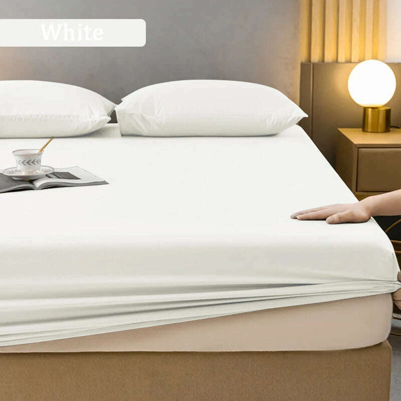 KIMLUD, High Quality Fitted Sheet Single Double King Queen Size Mattress Cover With Elastic Band Bed Sheet 90/120/150/180 Fit Sheet, White / 180X200X38cm1pc, KIMLUD APPAREL - Womens Clothes
