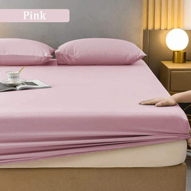 KIMLUD, High Quality Fitted Sheet Single Double King Queen Size Mattress Cover With Elastic Band Bed Sheet 90/120/150/180 Fit Sheet, Pink / only 2pc pillowcases, KIMLUD APPAREL - Womens Clothes