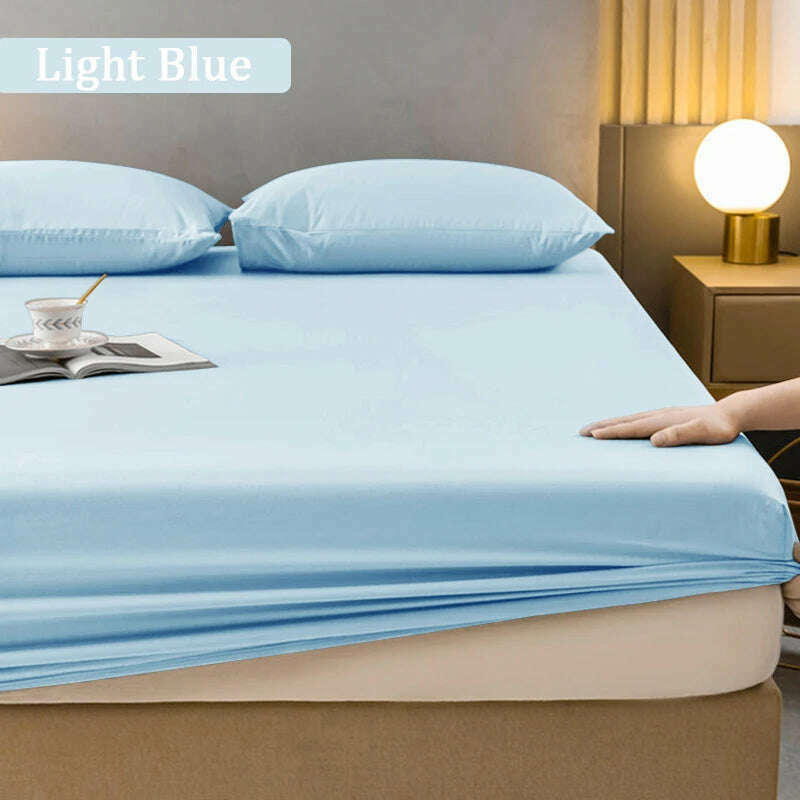 KIMLUD, High Quality Fitted Sheet Single Double King Queen Size Mattress Cover With Elastic Band Bed Sheet 90/120/150/180 Fit Sheet, Light Blue / 180X200X38cm1pc, KIMLUD APPAREL - Womens Clothes