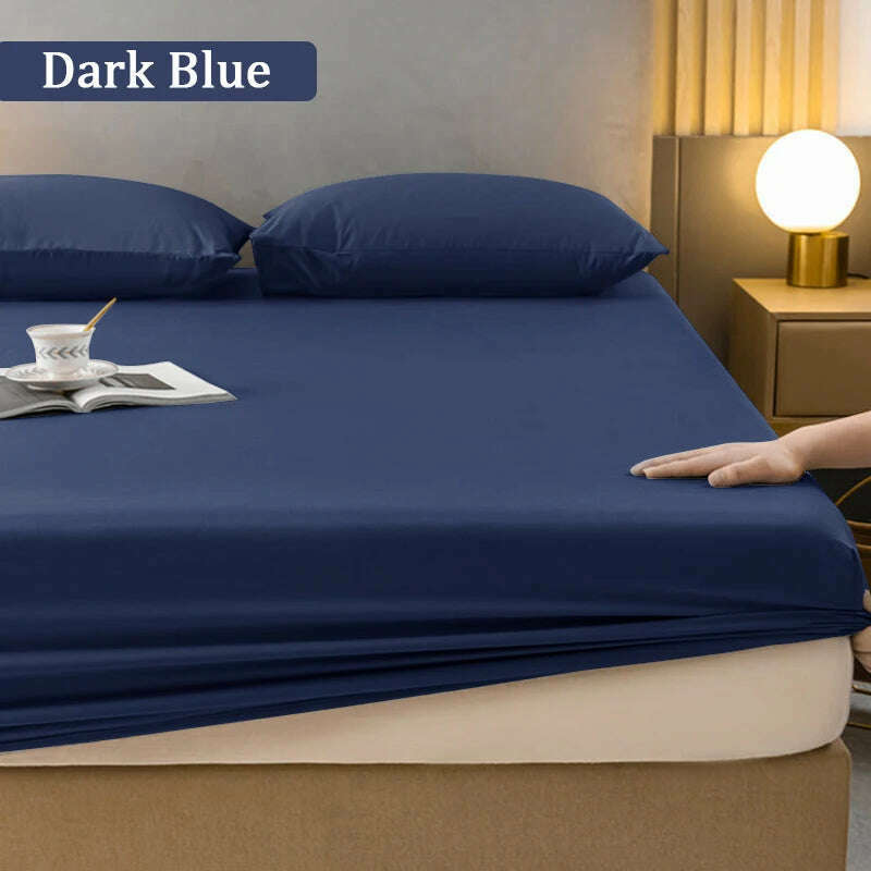 KIMLUD, High Quality Fitted Sheet Single Double King Queen Size Mattress Cover With Elastic Band Bed Sheet 90/120/150/180 Fit Sheet, Dark Blue / 180X200X38cm1pc, KIMLUD APPAREL - Womens Clothes