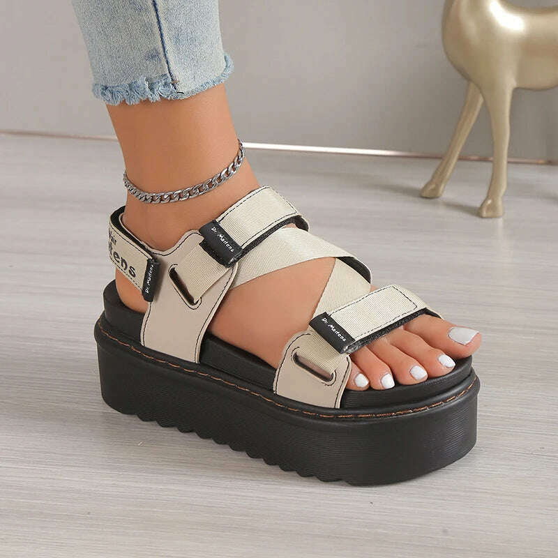 KIMLUD, High Quality Ladies Shoes Buckle Strap Women's Sandals Party Sandals Women Round Toe Shoe Female Platform Sandal shark sandals, off white / 36, KIMLUD Womens Clothes