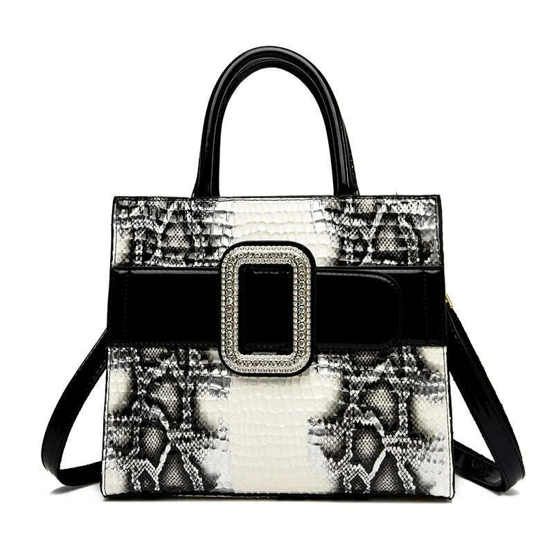 High Quality Leather Crocodile Pattern Snake Skin Fashionable and Trendy Personalized and Versatile One Shoulder Bag for Women, White, KIMLUD Women's Clothes