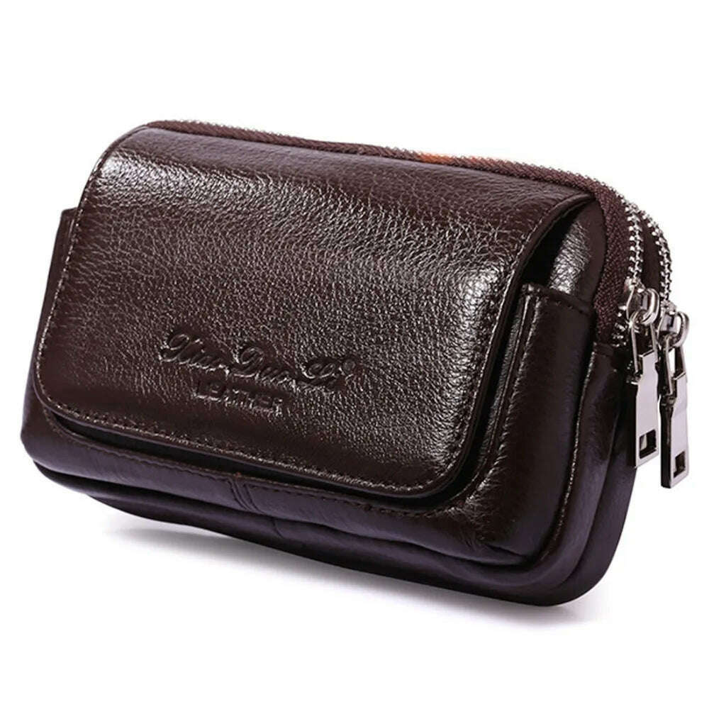 KIMLUD, High Quality Men Genuine Leather Waist Pack Bag Coin Cigarette Purse Pocket Pouch Belt Bum Cell/Mobile Phone Case Fanny Bags, KIMLUD Women's Clothes