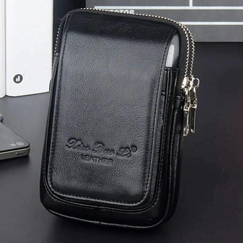KIMLUD, High Quality Men Genuine Leather Waist Pack Bag Coin Cigarette Purse Pocket Pouch Belt Bum Cell/Mobile Phone Case Fanny Bags, Vertical Black S, KIMLUD Womens Clothes